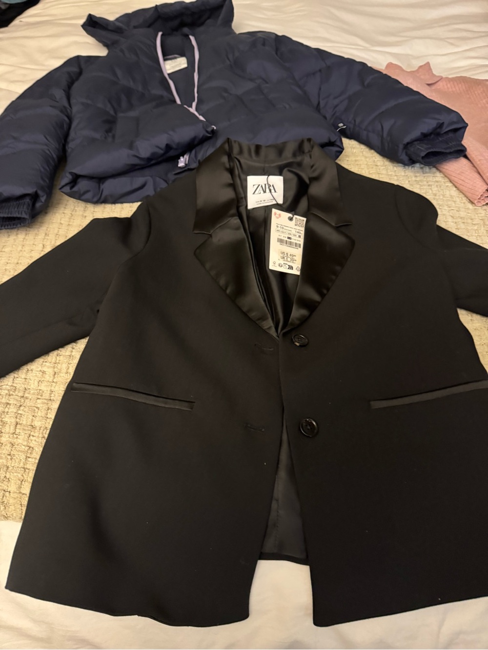 GAP Navy Puffer Jacket - Navy and zara blazer, shirt and dress. 4items